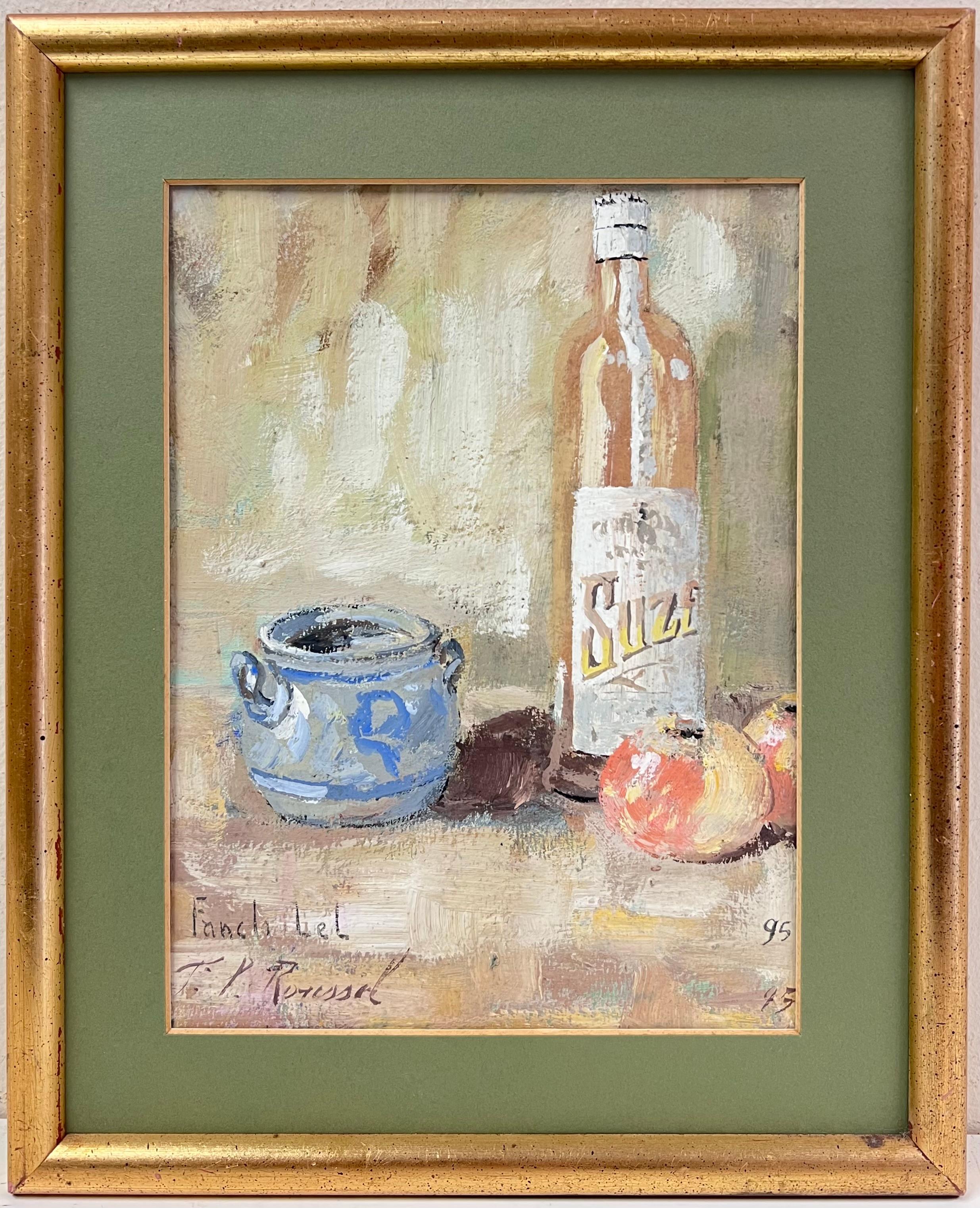 French Impressionist Interior Rose Wine + Apples Still Life Framed Painting For Sale 3