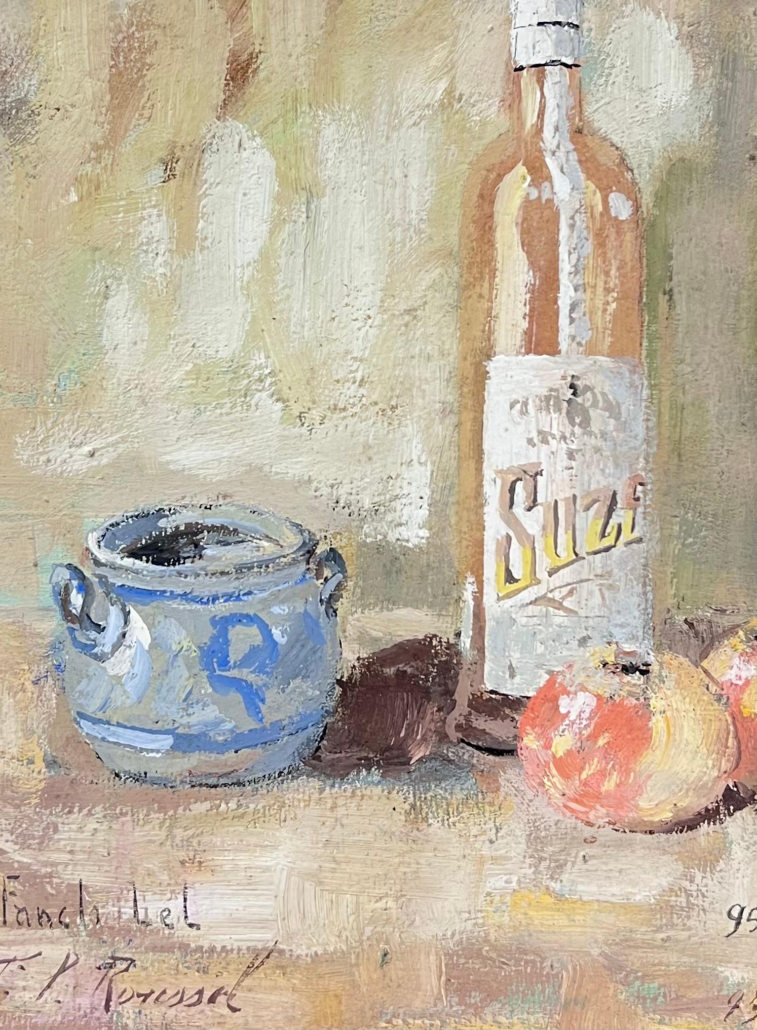 French Impressionist Interior Rose Wine + Apples Still Life Framed Painting For Sale 4