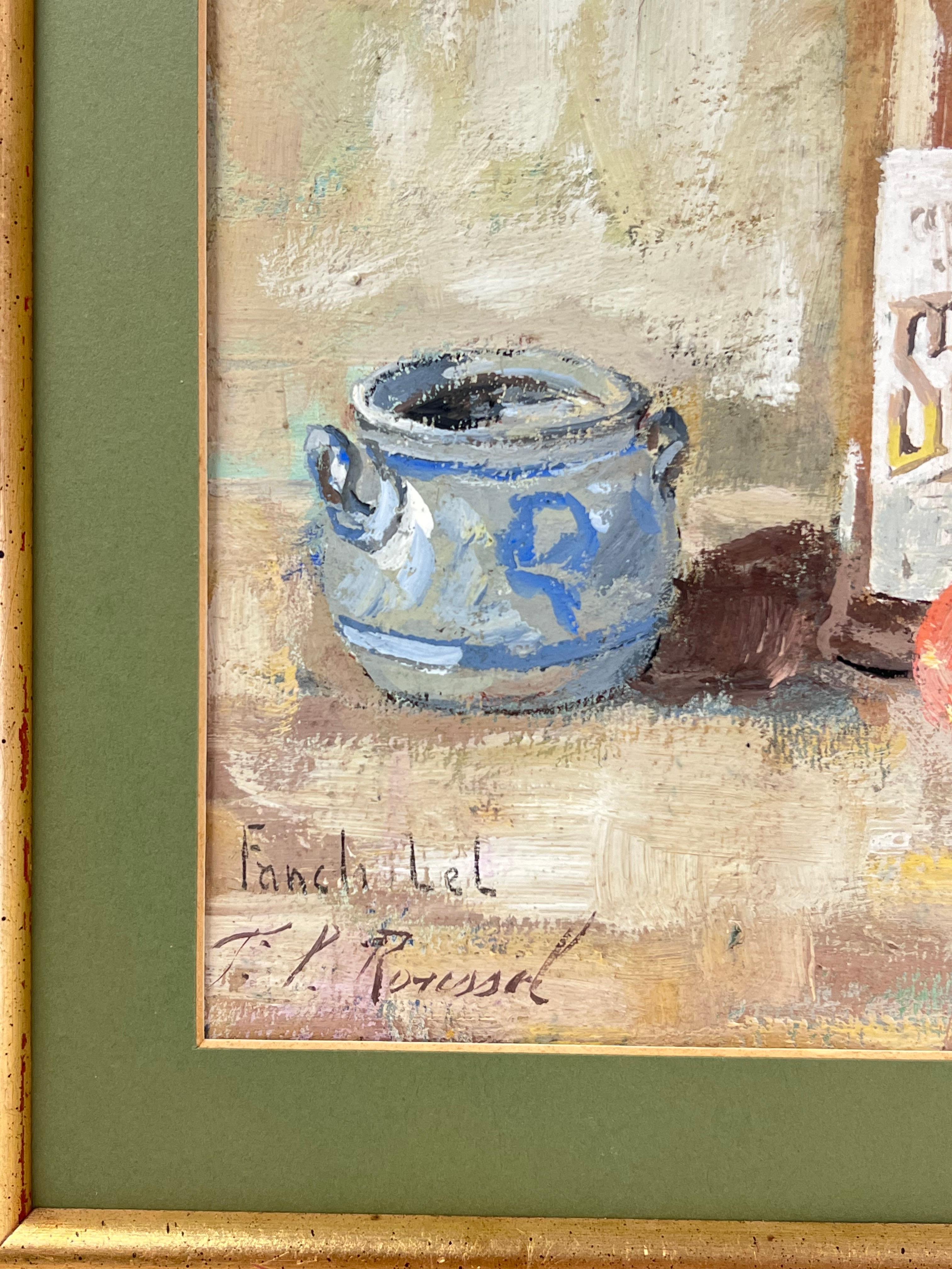 French Impressionist Interior Rose Wine + Apples Still Life Framed Painting For Sale 5