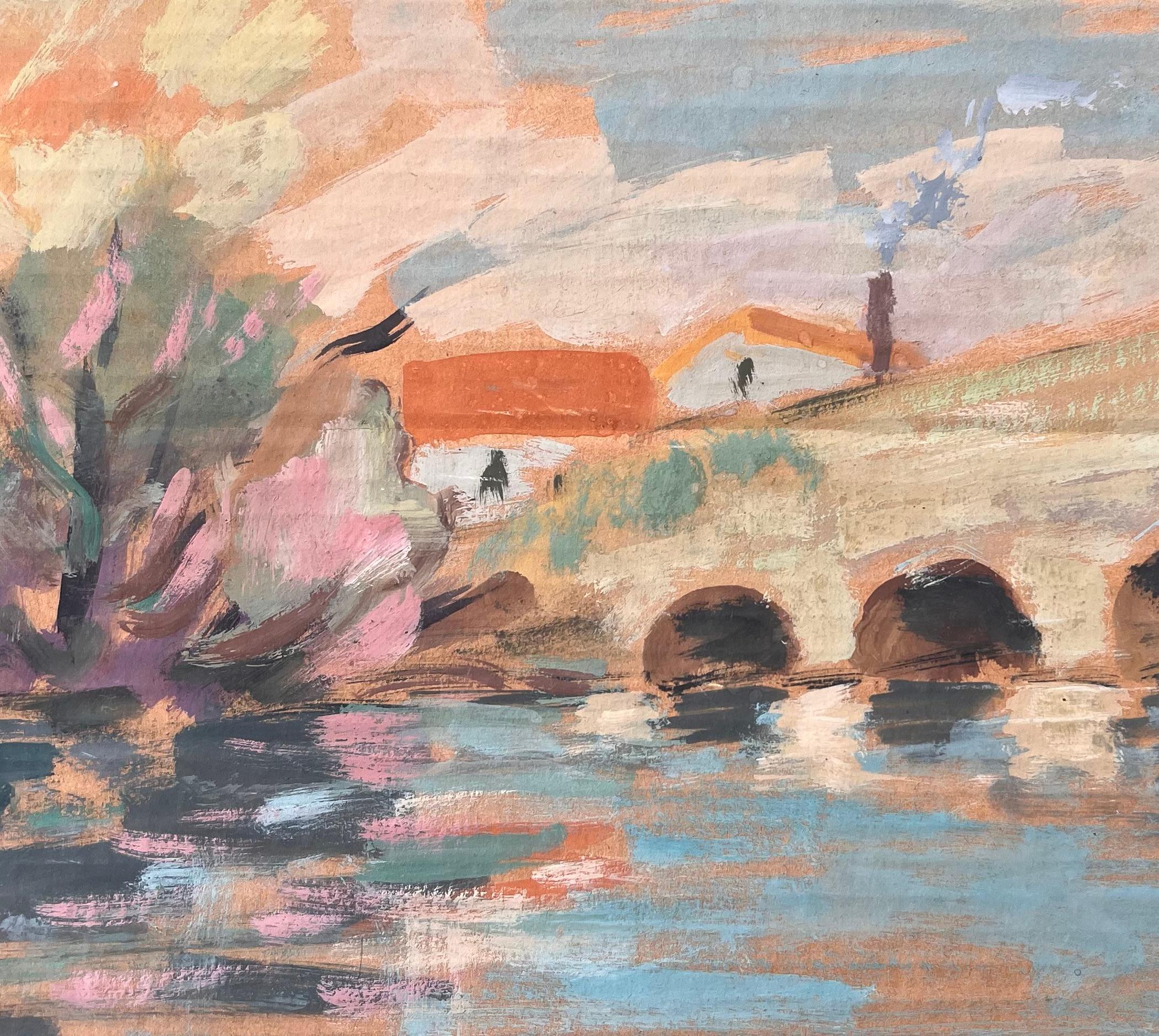 Französischer Impressionismus Landschaft von Brunoy und die alte Brücke von Boussy im Angebot 3