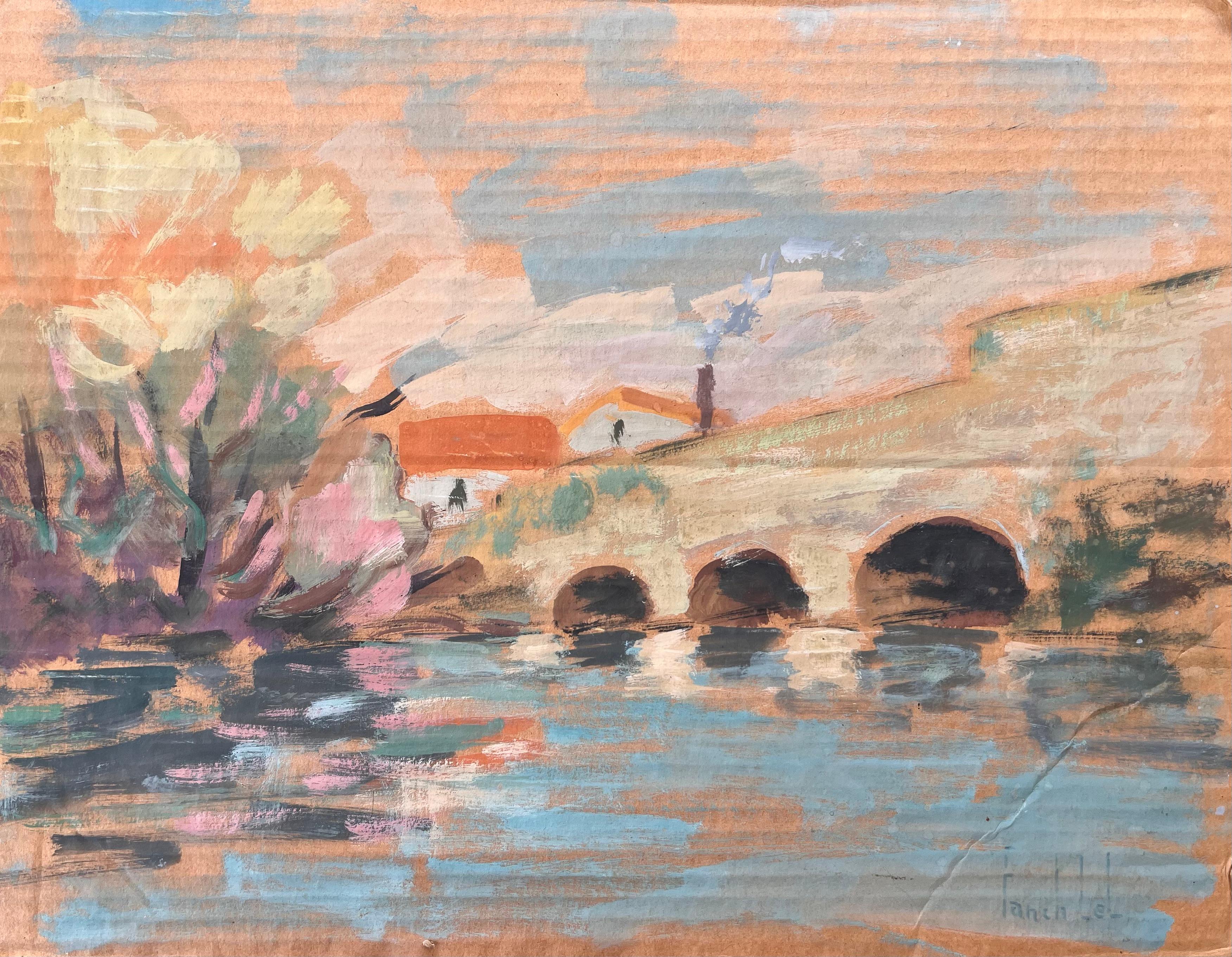 Paesaggio impressionista francese di Brunoy e del vecchio ponte di Boussy