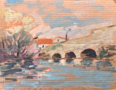 Paysage impressionniste français de Brunoy et le vieux pont de Boussy