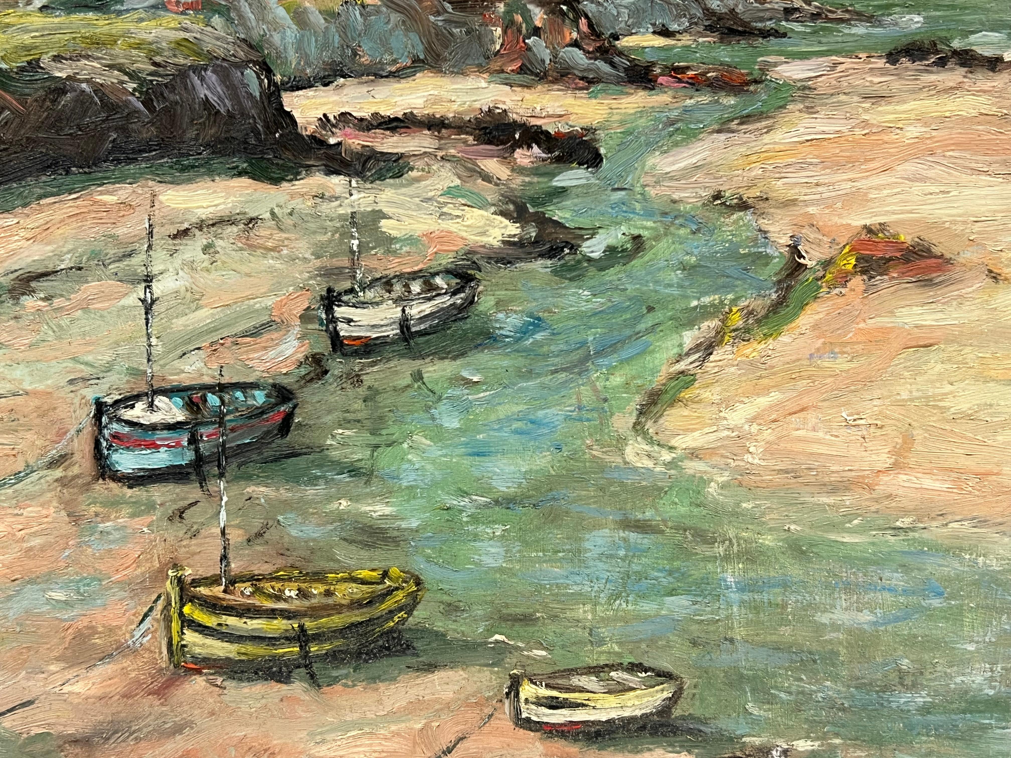 Paisaje impresionista francés con barcos amarrados y acantilados ondulantes en venta 1