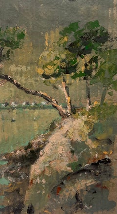 French Impressionist Leaning Trees On The Sea Bank Oil Painting
