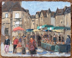 French Impressionist Market Scene in Sarlat Dordogne by Fanch Lel