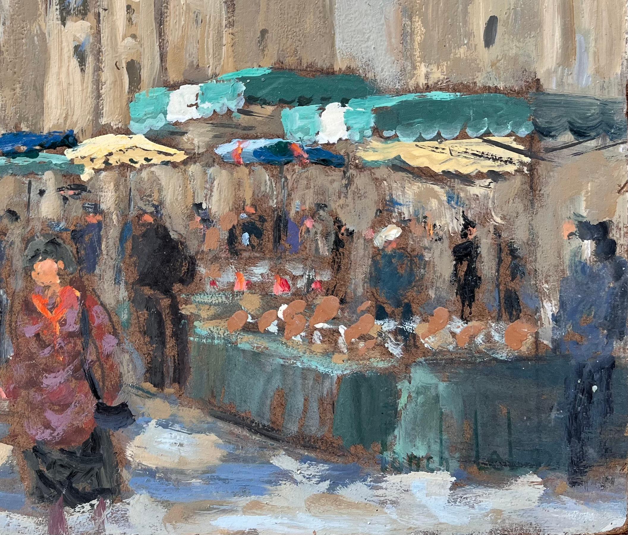 Französischer Impressionismus Marktszene in Sarlat Dordogne von Fanch Lel im Angebot 4