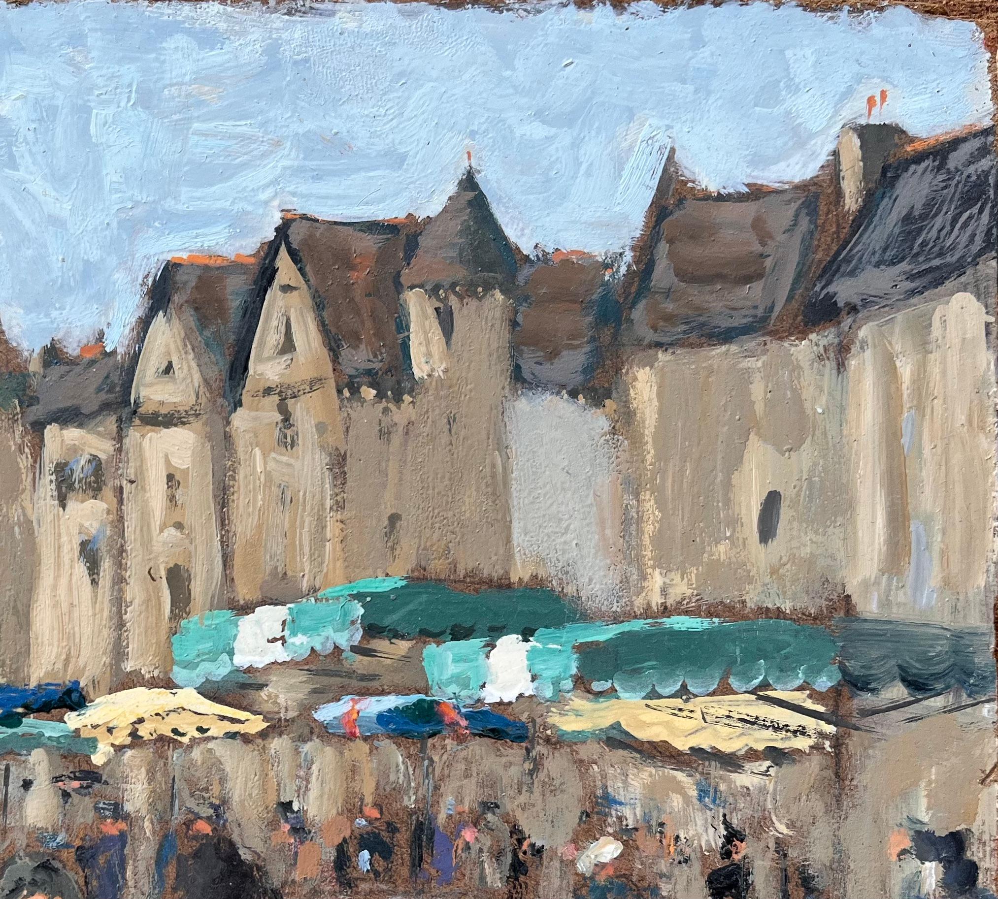 Französischer Impressionismus Marktszene in Sarlat Dordogne von Fanch Lel im Angebot 5
