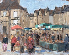 French Impressionist Market Scene in Sarlat Dordogne by Fanch Lel