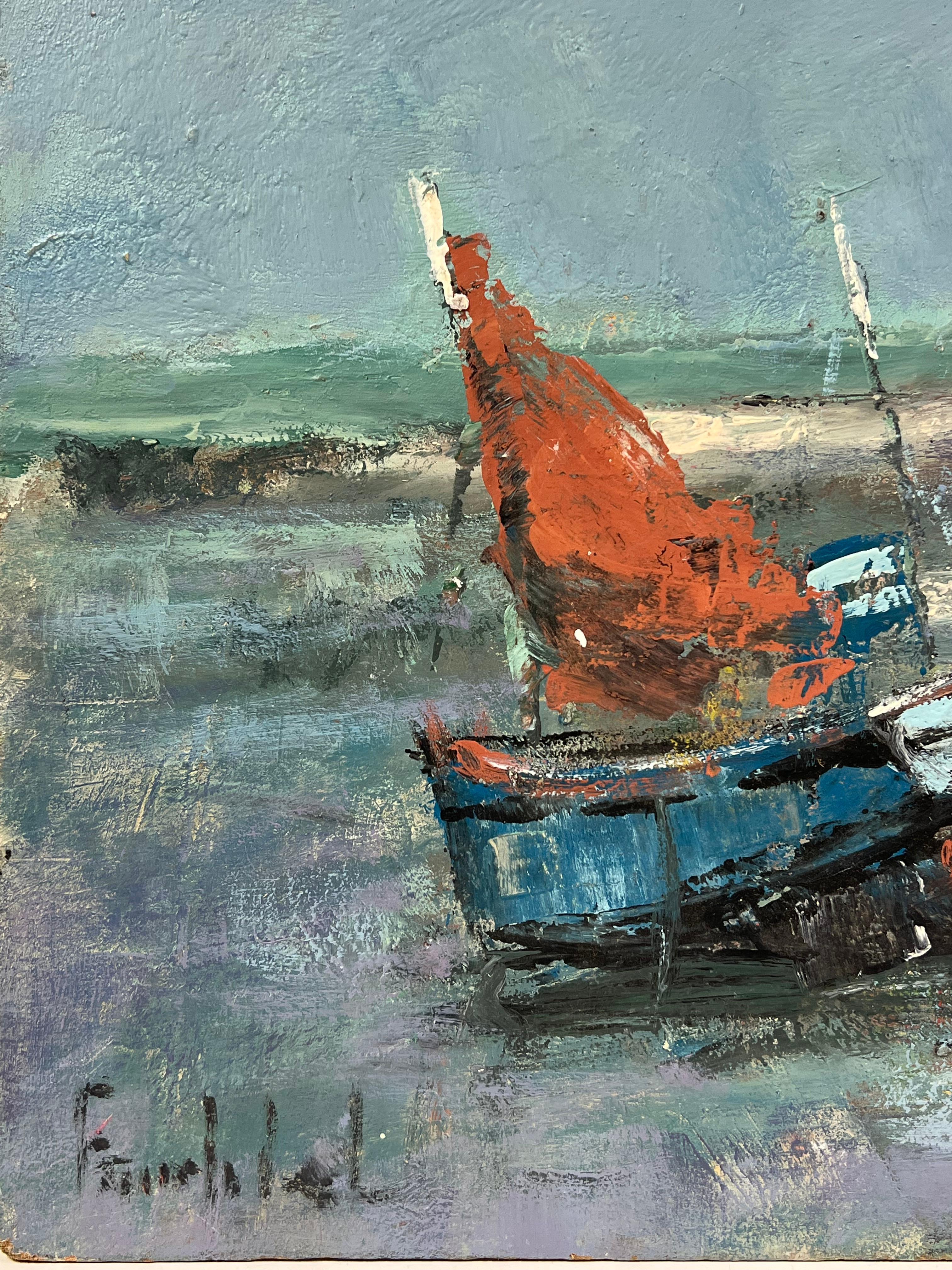 Barche da pesca ormeggiate
firmato da Fanch Lel (francese, nato nel 1930)
Dimensioni: 15 x 18 pollici
Pittura a olio su tavola, senza cornice
Condit: Il dipinto è in buone condizioni, con lievi segni di invecchiamento.
Provenienza: Tutti i dipinti