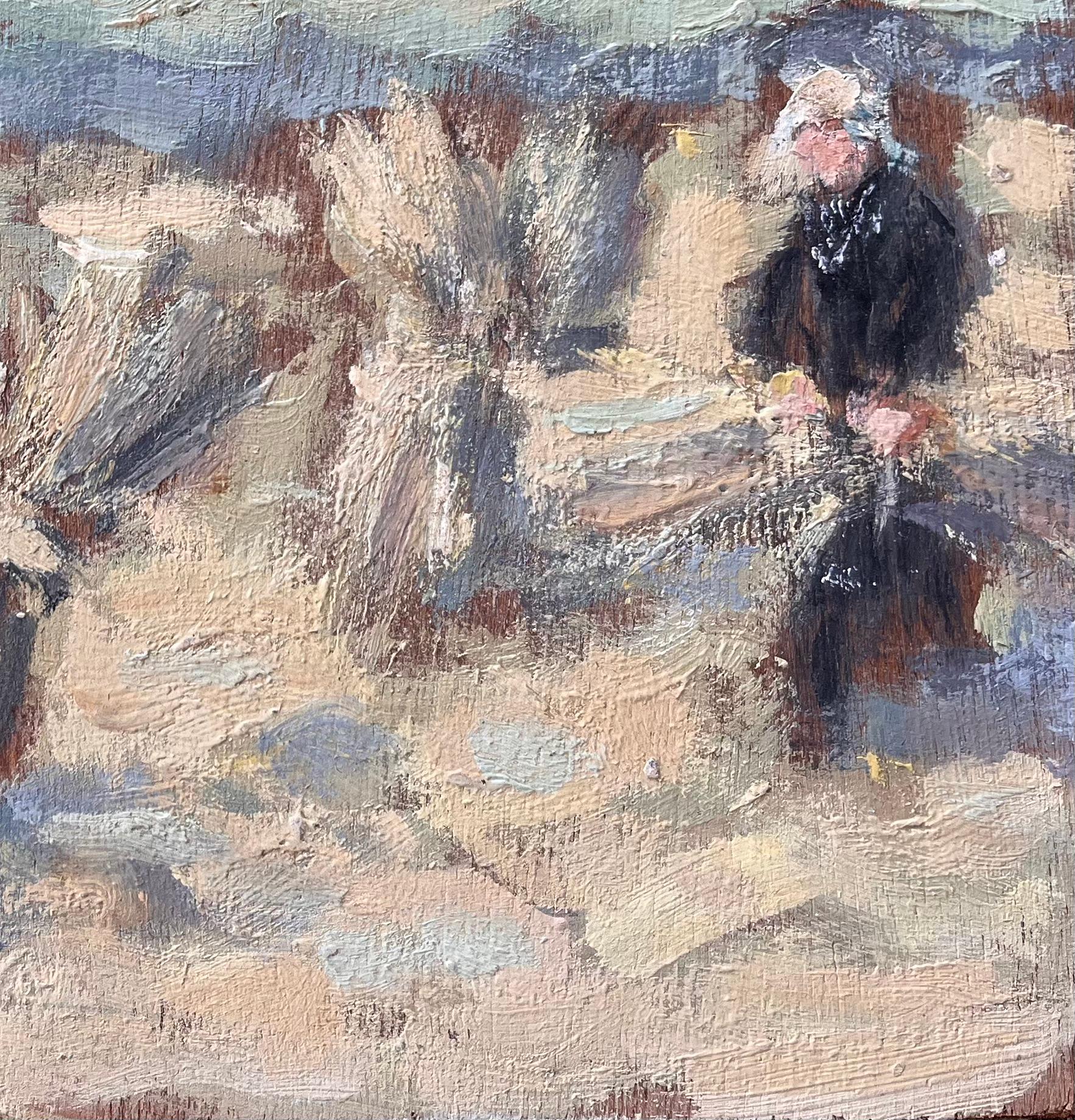 Französisches impressionistisches Ölgemälde von Bauern bei der Weizenernte im Morgenlicht, Öl (Impressionismus), Painting, von Fanch Lel