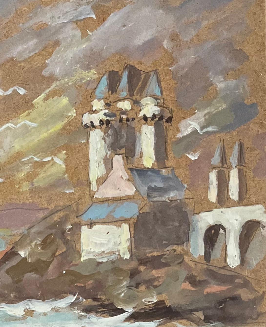 Titolo: Pittura a olio impressionista francese, architettura costiera con torrette e gabbiano
Di Fanch Lel (francese, nato nel 1930)
Dimensioni: 9,5 x 7 pollici (altezza x larghezza)
Firmato: Yes One
Pittura a olio su tavola, senza cornice
Condit: