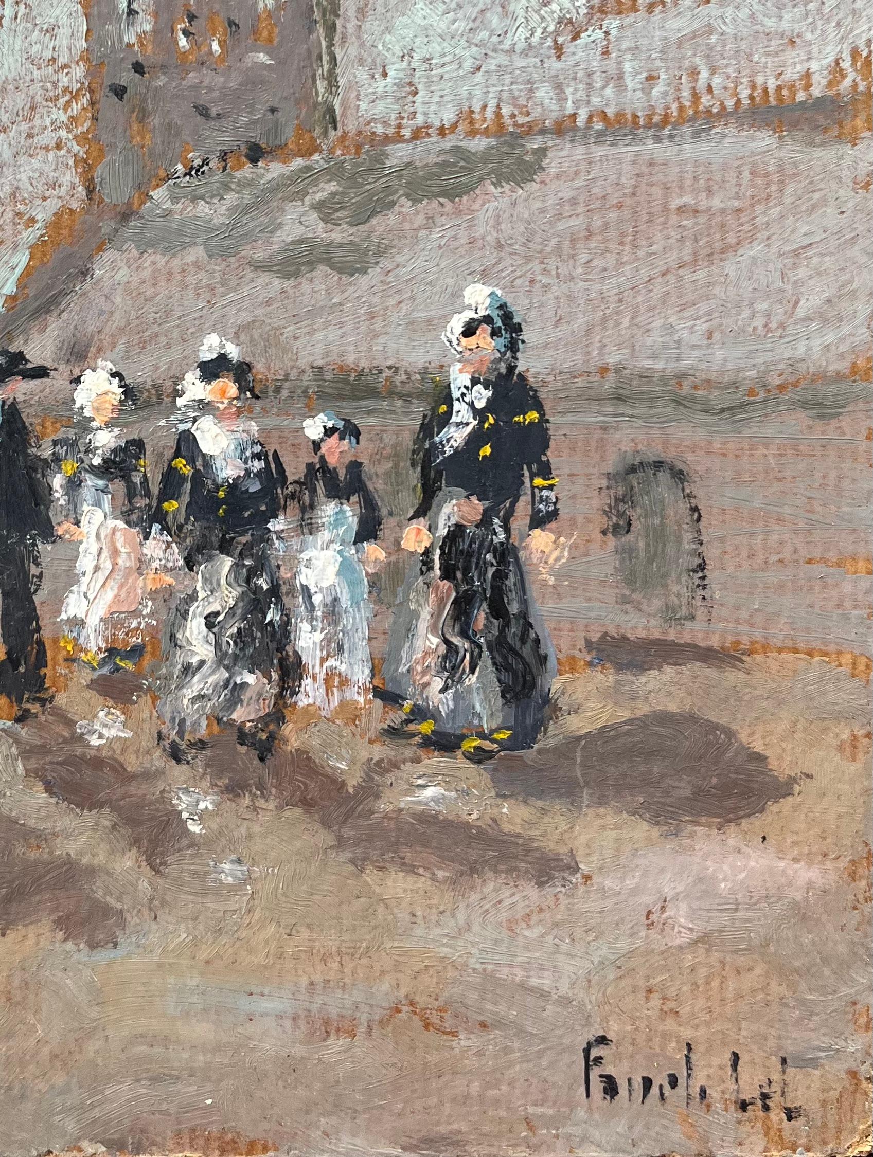 Title: French Impressionist Oil Painting of a Breton Dance at Glomivel
By Fanch Lel (French b. 1930)
Size: 10.75 x 8.75 inches (height x width)
Signed: Yes
Oil painting on board, unframed
Condition: The painting is in good condition, with minor