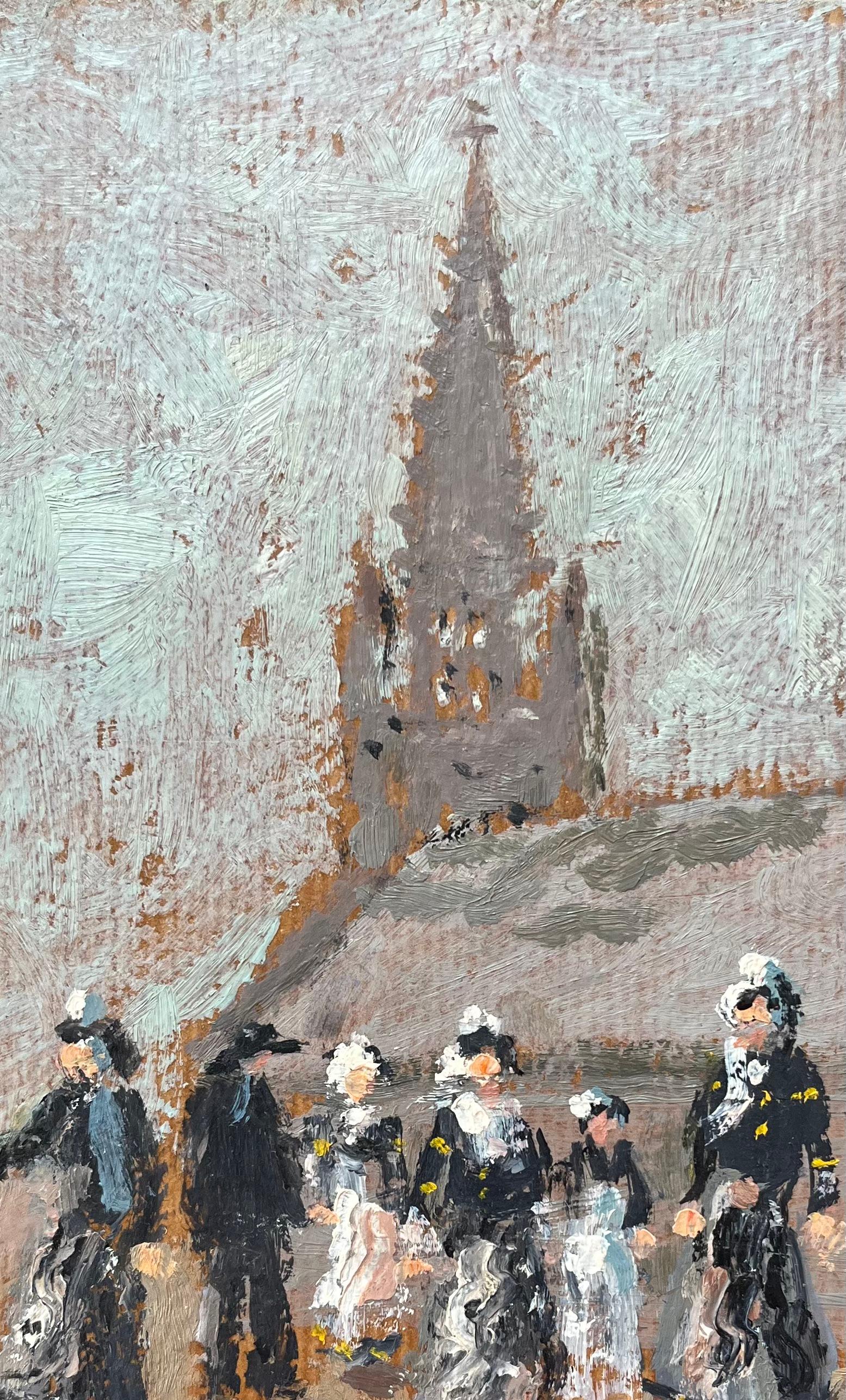 French Impressionist Oil Painting of a Breton Dance at Glomivel For Sale 2