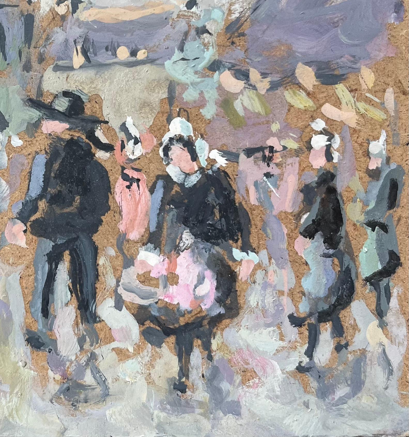 Quadro a olio impressionista francese raffigurante una scena movimentata al mercato di Quimper - Painting Impressionismo di Fanch Lel