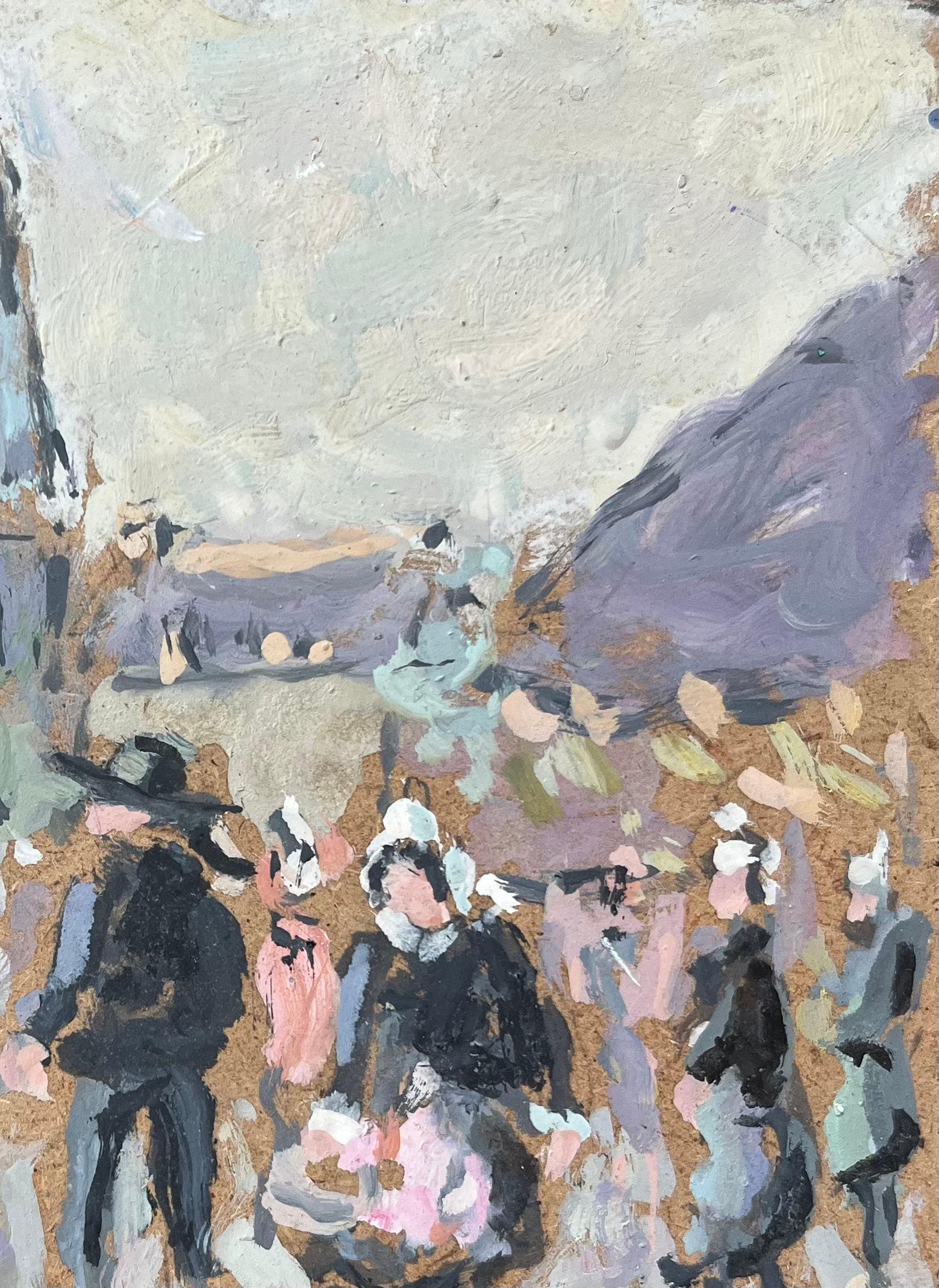 Quadro a olio impressionista francese raffigurante una scena movimentata al mercato di Quimper in vendita 1