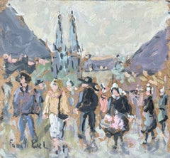 French Impressionist Oil Painting of a Bustling Scene at the Market in Quimper