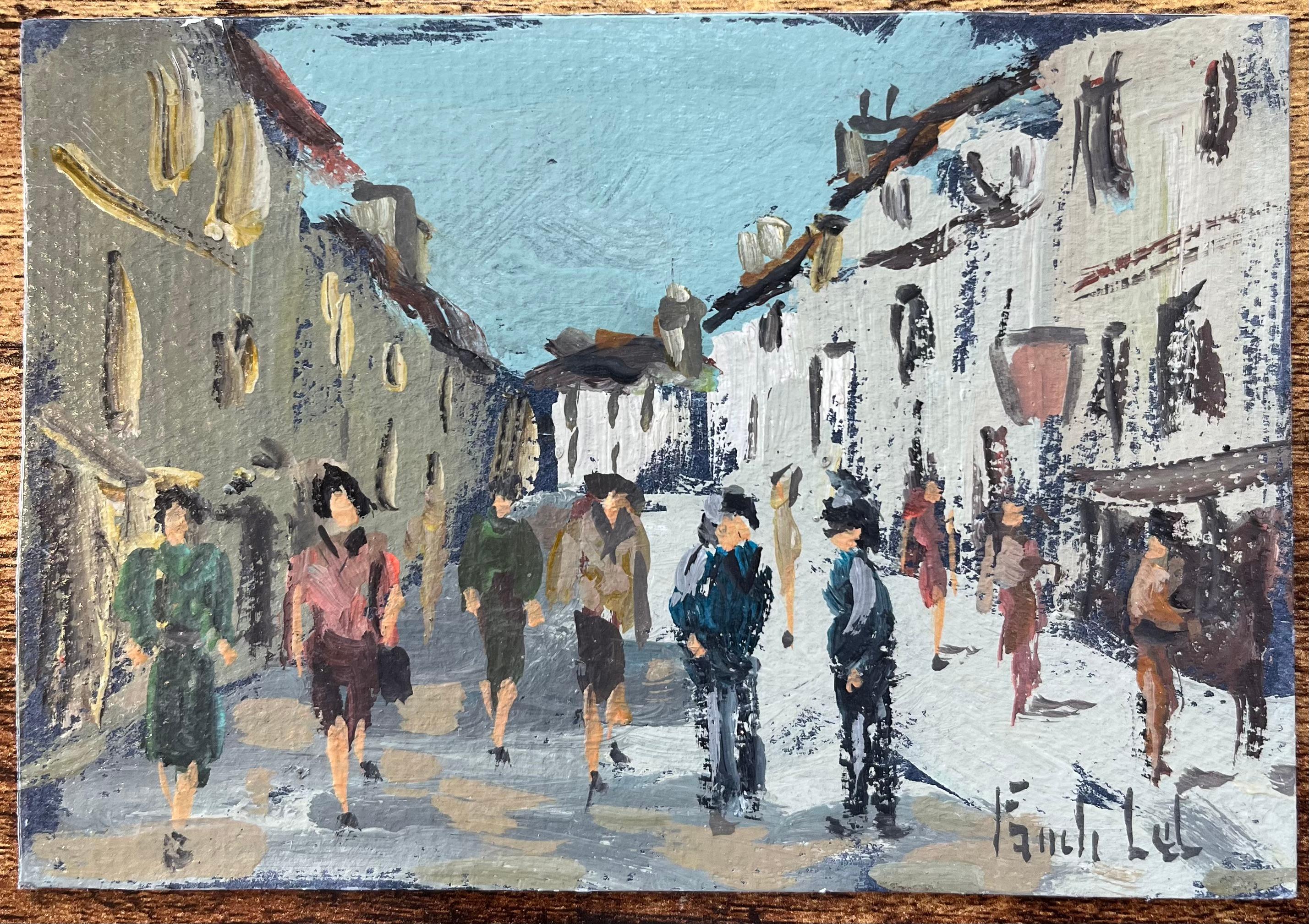 Óleo impresionista francés de un bullicioso pueblo de Dol-de-Bretagne - Painting de Fanch Lel