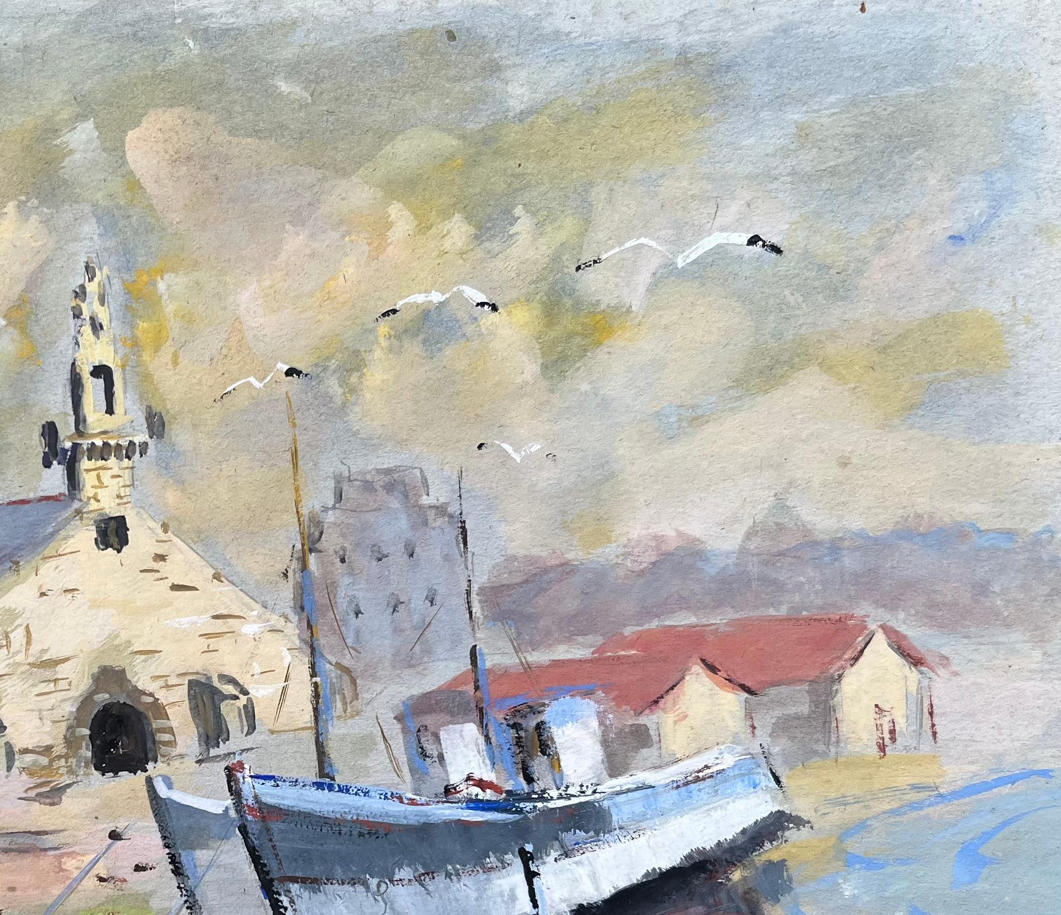 French Impressionist Oil Painting of a Chapel and Fishing Boat in Camaret For Sale 1