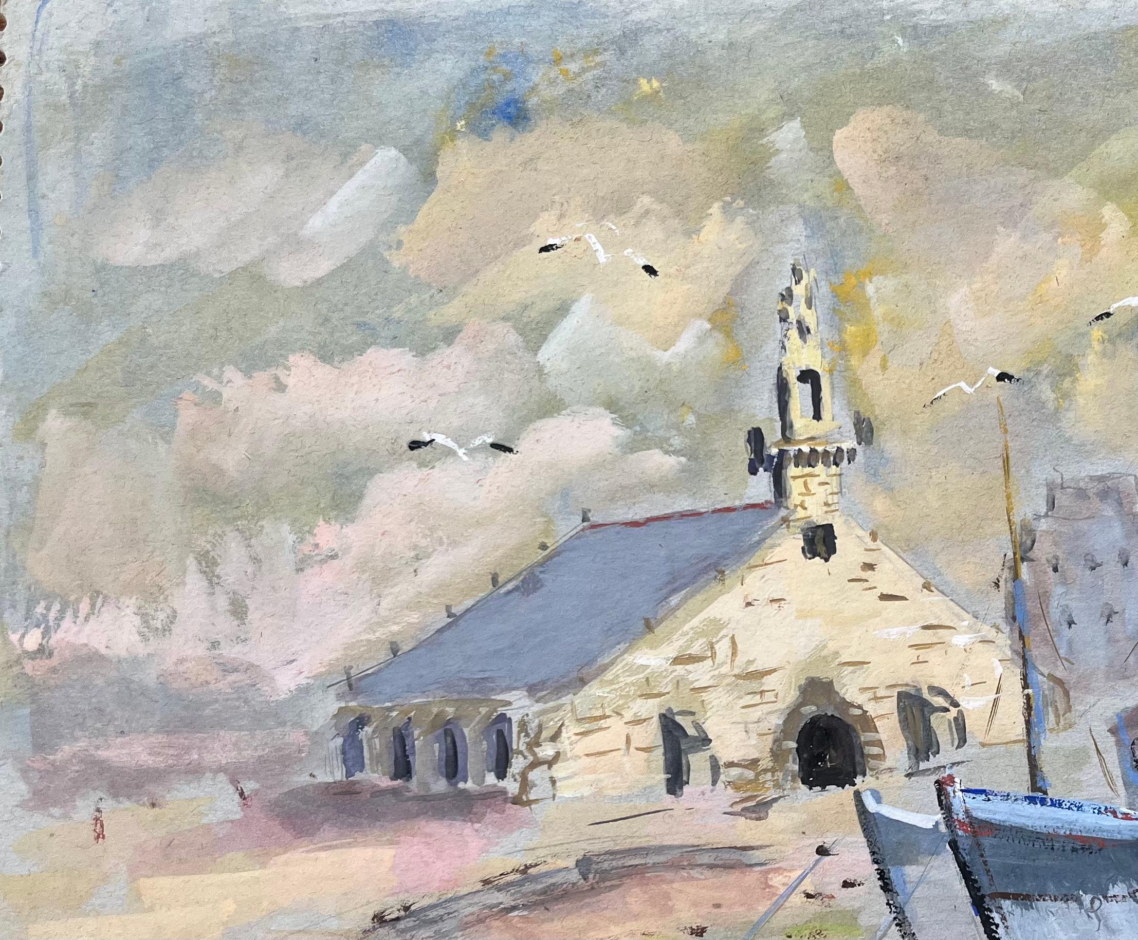 French Impressionist Oil Painting of a Chapel and Fishing Boat in Camaret For Sale 2