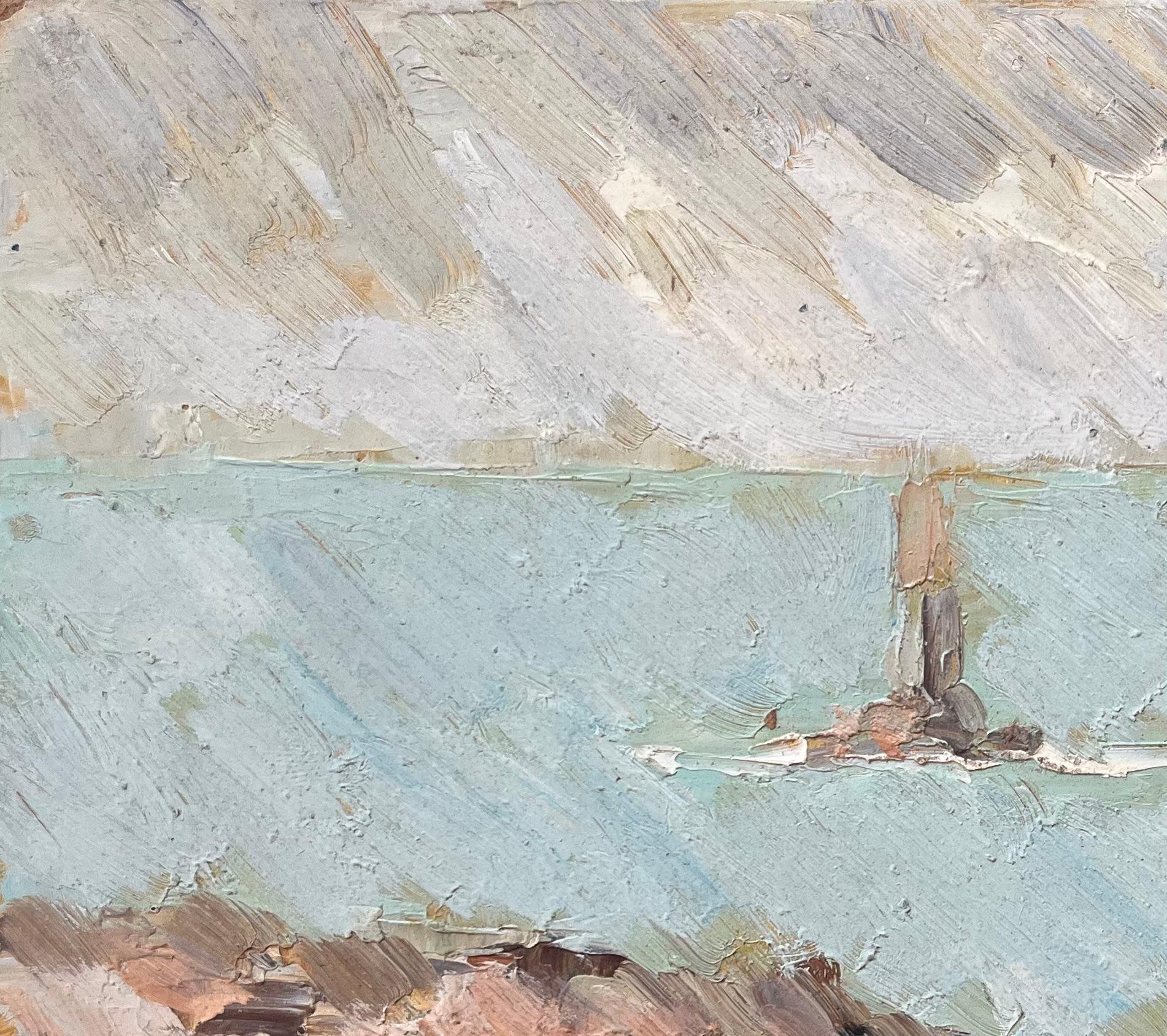 Titolo: Pittura ad olio impressionista francese di un faro costiero
Di Fanch Lel (francese, nato nel 1930)
Dimensioni: 7,5 x 9,5 pollici (altezza x larghezza)
Pittura a olio su tavola, senza cornice
Condit: Il dipinto è in buone condizioni, con