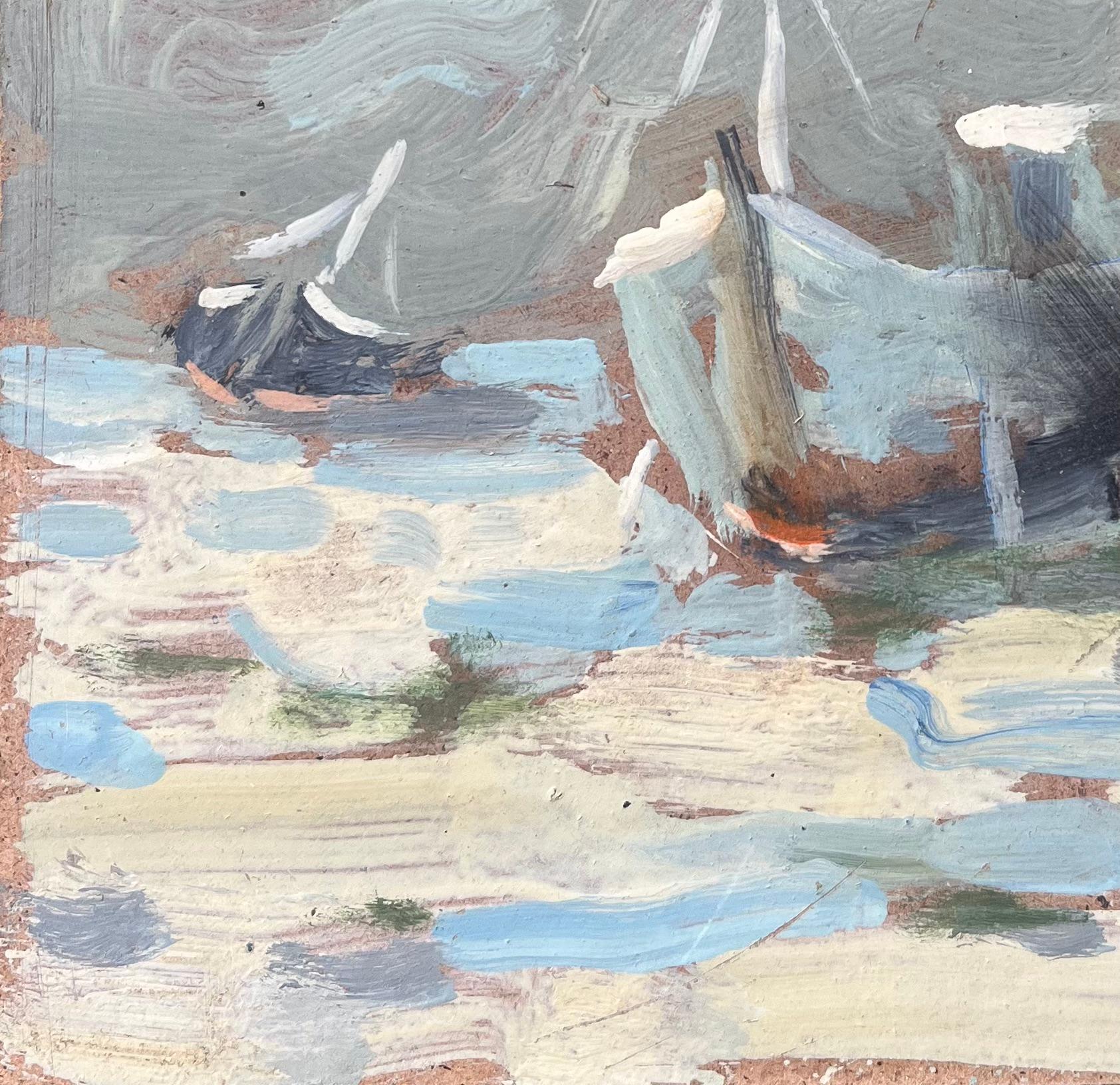 French Impressionist Oil Painting of a Coastal Scene with Boats at Low Tide For Sale 1