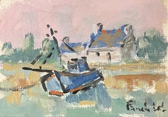 Vintage French Impressionist Oil Painting of a Coastal Village in the Gulf of Morbihan