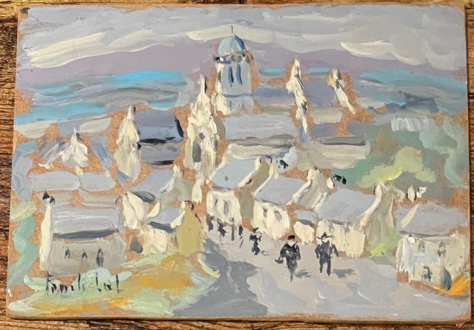 Französisches impressionistisches Ölgemälde einer Küstendorfszene, Vue de Roscoff, Impressionismus – Painting von Fanch Lel