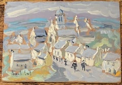 French Impressionist Oil Painting of a Coastal Village Scene, Vue de Roscoff