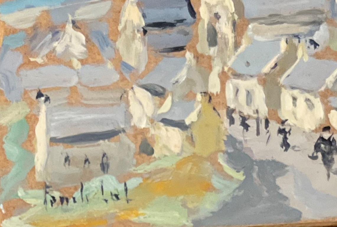 Französisches impressionistisches Ölgemälde einer Küstendorfszene, Vue de Roscoff, Impressionismus im Angebot 1