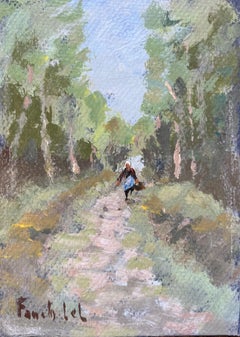 French Impressionist Oil Painting of a Figure Returning from the Market