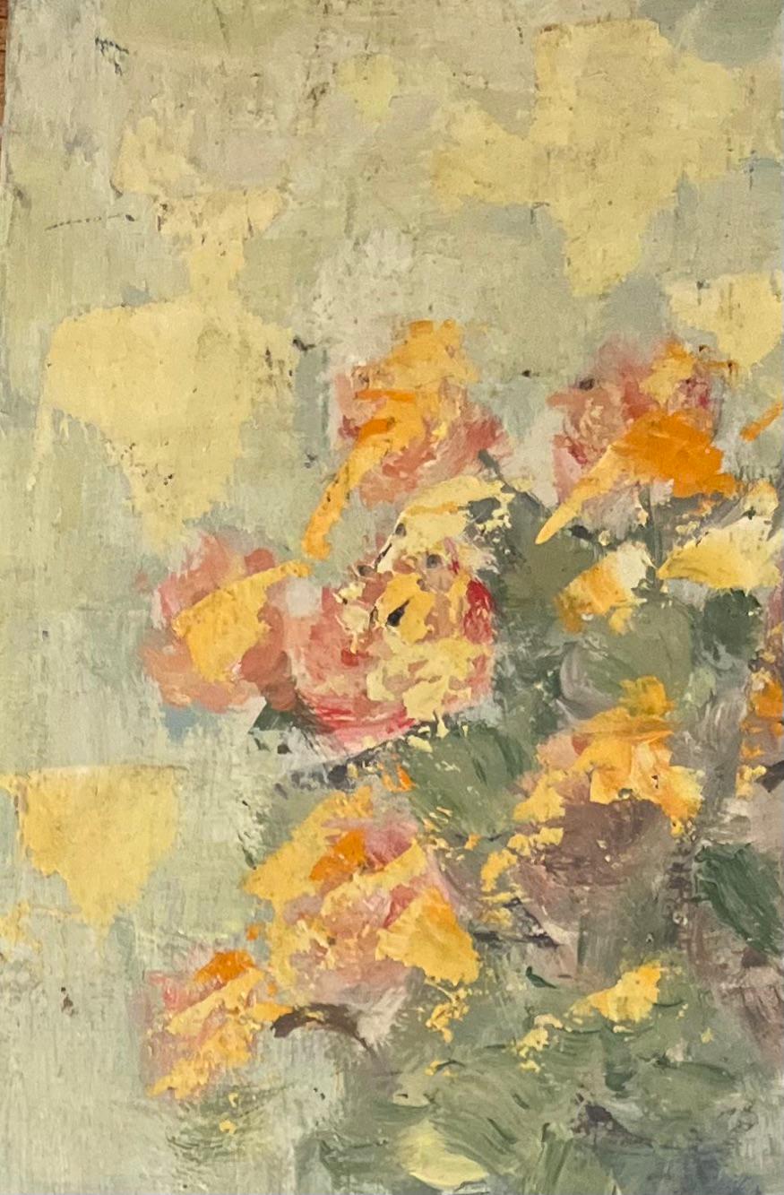 Pintura al óleo impresionista francesa de un arreglo floral en un jarrón en venta 1