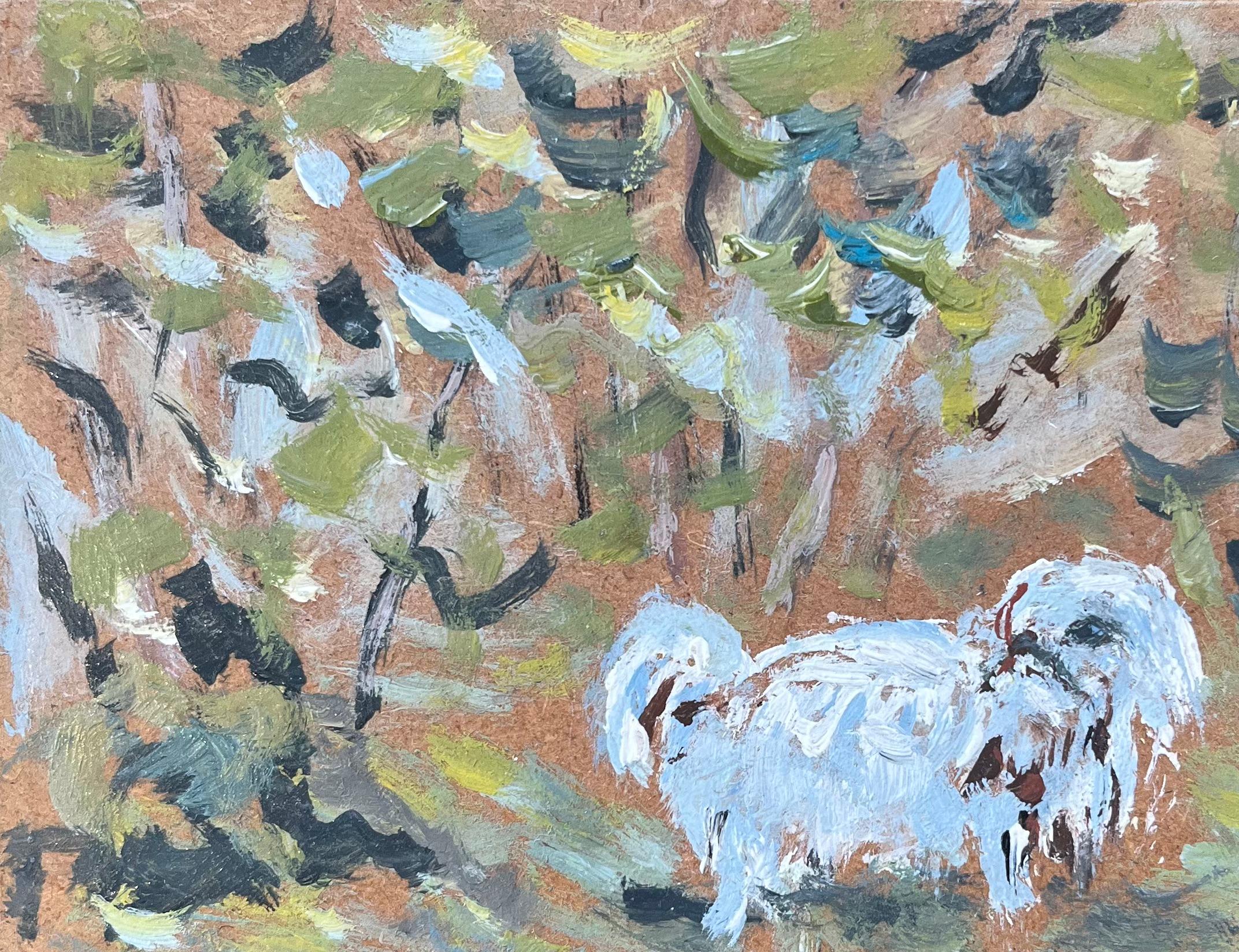 French Impressionist Oil Painting of a Fluffy White Dog on a Walk For Sale 2