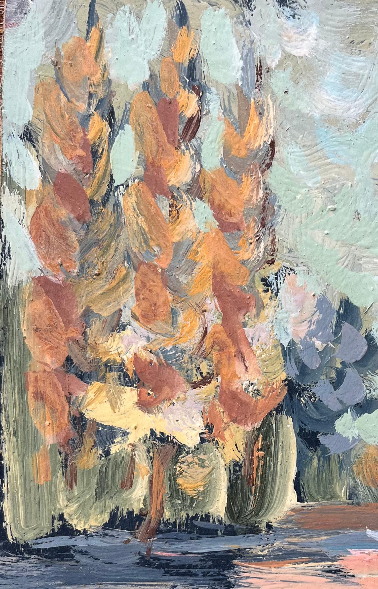 Titolo: Pittura a olio impressionista francese di una signora che passeggia con l'ombrellino tra gli alberi
Di Fanch Lel (francese, nato nel 1930)
Dimensioni: 8 x 6 pollici (altezza x larghezza)
Firmato: In basso a sinistra
Pittura a olio su tavola,