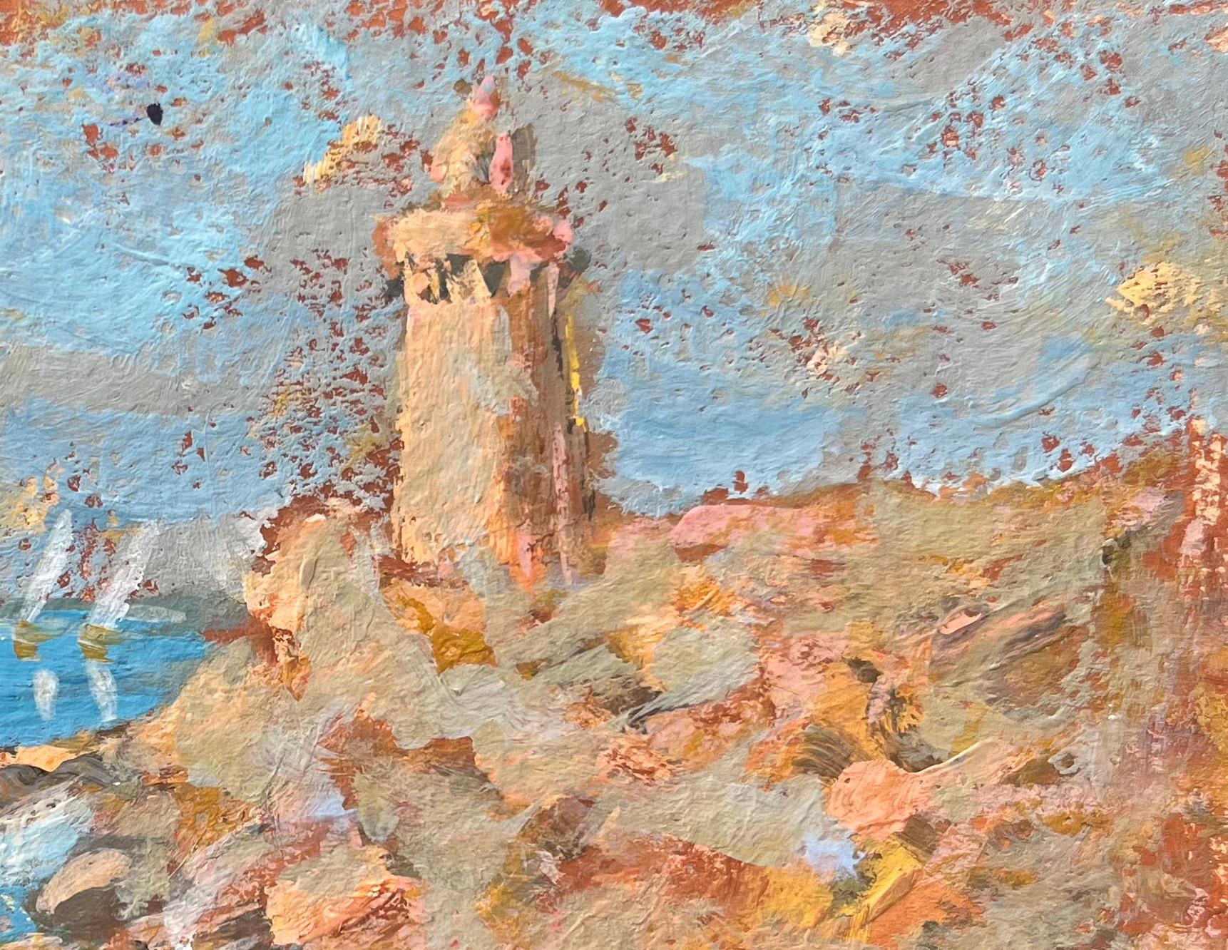 Óleo impresionista francés de un faro en Finistère Nord - Painting Impresionista de Fanch Lel