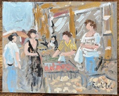 Dipinto a olio impressionista francese raffigurante una scena di mercato a Dol-de-Bretagne