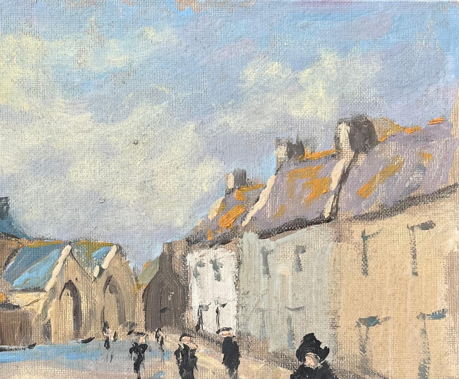 Pintura al óleo impresionista francesa de un de Village de Lizio, Morbihan - Figurative Painting Gris de Fanch Lel
