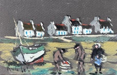 French Impressionist Oil Painting of a Quiet Post-tide Moment in a Small Village