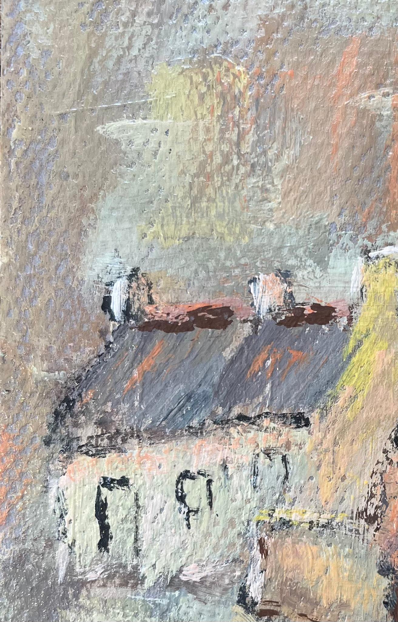 Titre : Peinture à l'huile impressionniste française d'une scène de deux personnages le long d'un port tranquille
Par Fanch Lel (français né en 1930)
Taille : 6,25 x 4,5 pouces (hauteur x largeur)
Signé : Oui
Peinture à l'huile sur carton, non