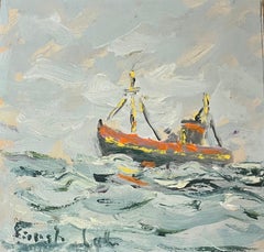 French Impressionist Oil Painting of a Ship at Sea Returning to Port