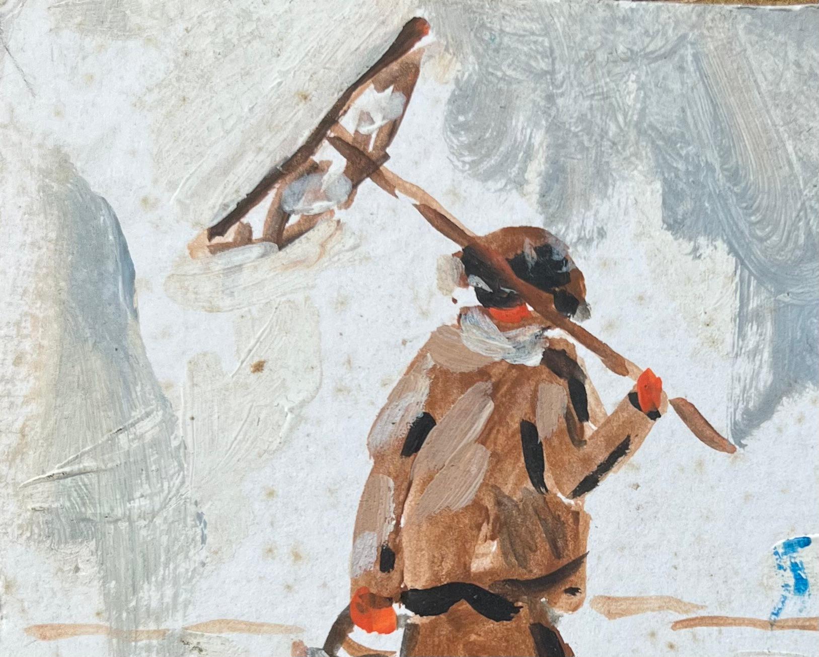 Französisches impressionistisches Ölgemälde eines am SHORE entlang schreitenden Krabbenfischers (Impressionismus), Painting, von Fanch Lel
