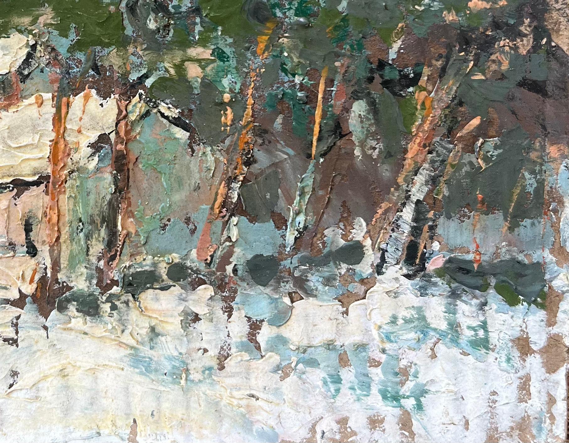 Title: French Impressionist Oil Painting of a Snow-Covered Chapel in the Forest
By Fanch Lel (French b. 1930)
Size: 5.25 x 7 inches (height x width)
Signed: Yes
Oil painting on cardboard, unframed
Condition: The painting is in good condition, with