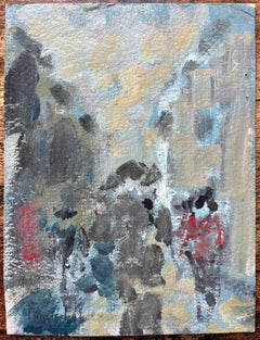Peinture à l'huile impressionniste française représentant une scène de rue avec des personnages