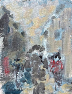 French Impressionist Oil Painting of a Street Scene with Figures