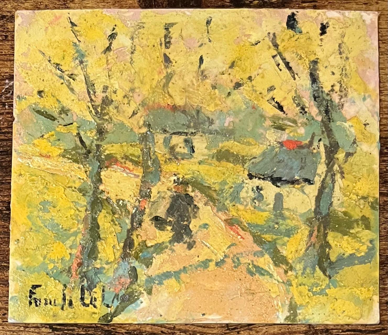 French Impressionist Oil Painting of a Sunlit Village Scene - Beige Figurative Painting by Fanch Lel