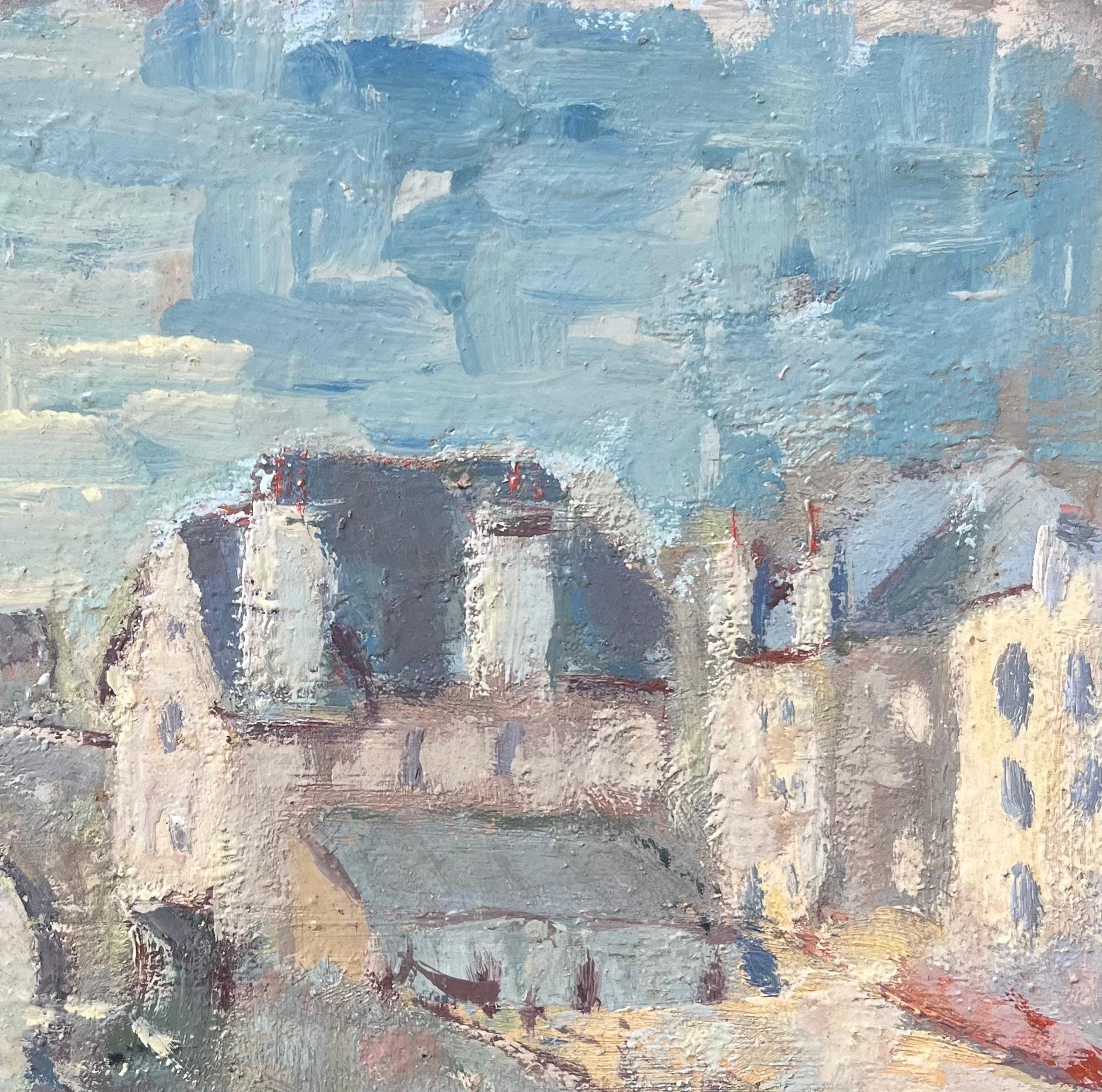 French Impressionist Oil Painting of A Tranquil Village View with Stone Bridge For Sale 3