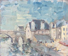 French Impressionist Oil Painting of A Tranquil Village View with Stone Bridge