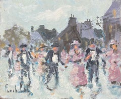 French Impressionist Oil Painting of a Village Dance Scene