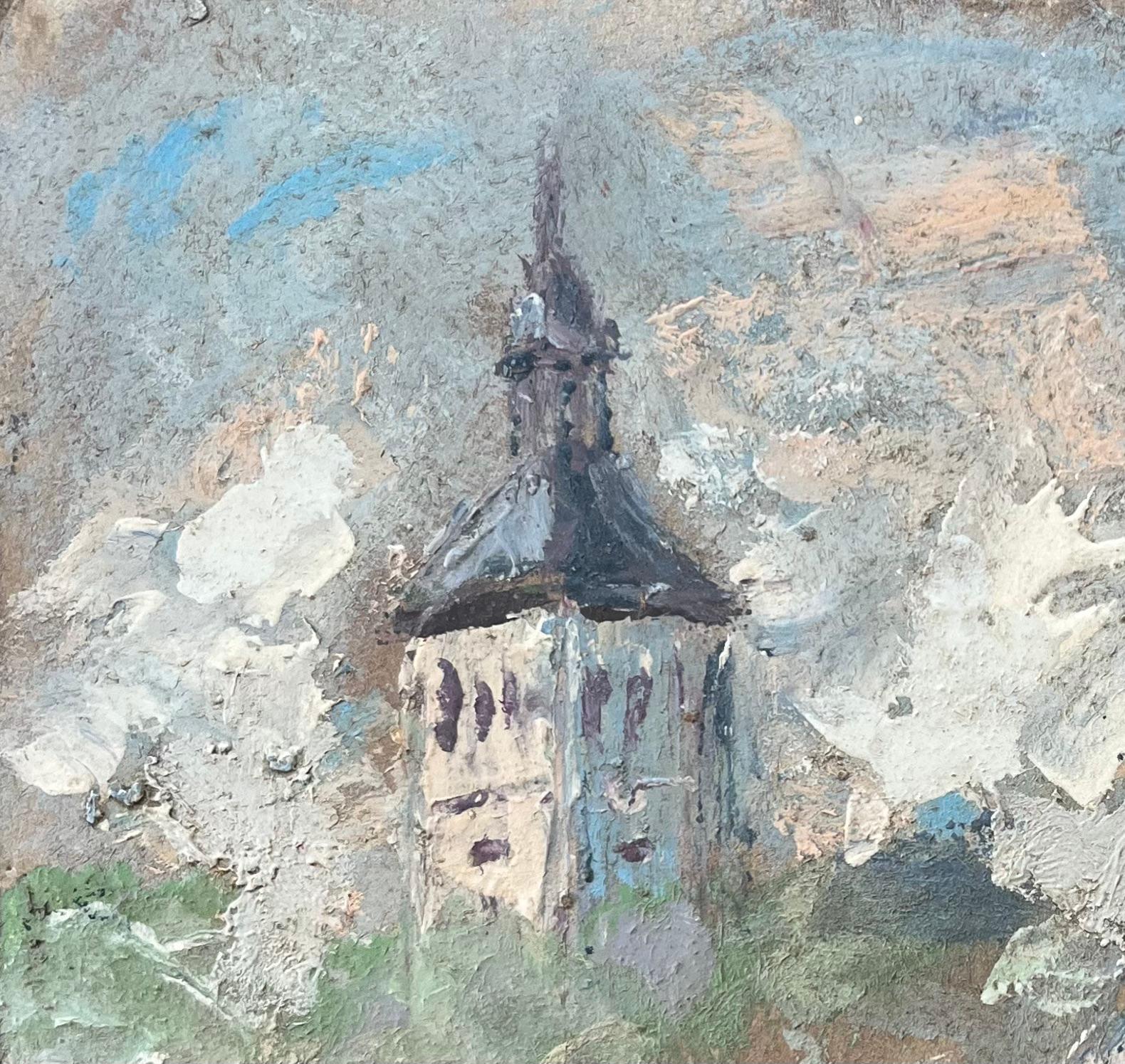 Title: French Impressionist Oil Painting of a Village Scene with Church Tower
By Fanch Lel (French b. 1930)
Size: 5.5 x 6.75 inches (height x width)
Oil painting on board, unframed
Condition: The painting is in good condition.
Provenance: All the