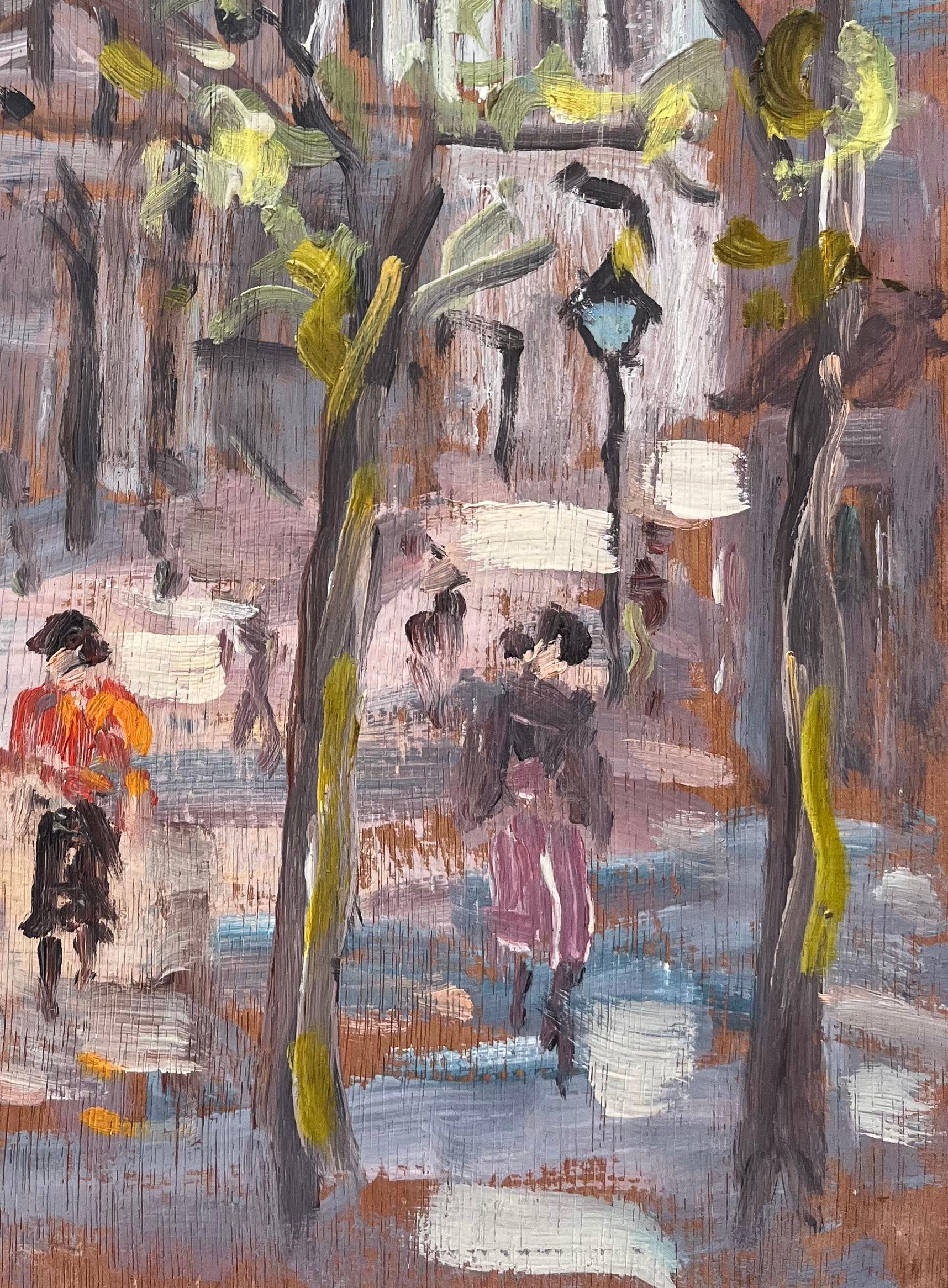 Dipinto a olio impressionista francese raffigurante la Basilica del Sacro Cuore e una scena di strada - Painting Impressionismo di Fanch Lel