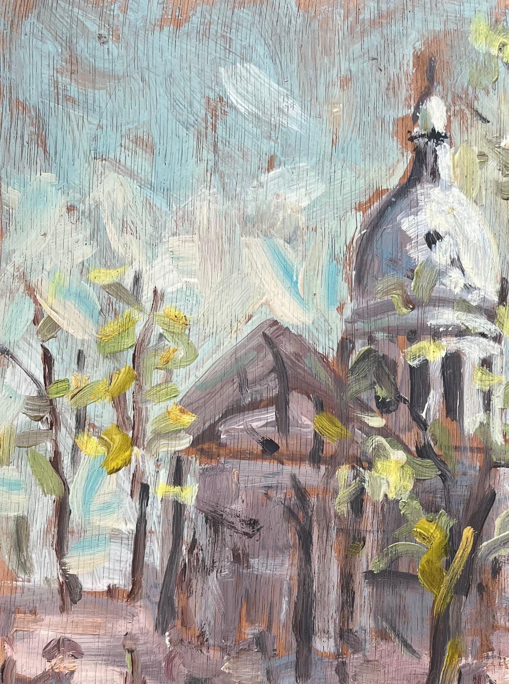 Dipinto a olio impressionista francese raffigurante la Basilica del Sacro Cuore e una scena di strada in vendita 1